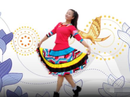 飞去来兮广场舞《彩色的腰带》藏族风格健身舞 背面演示及分解教学