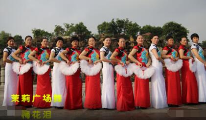 茉莉广场舞《梅花泪》原创13人变队形旗袍走秀舞