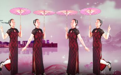 湖北心飞翔广场舞《雨中》原创古典旗袍伞舞 背面演示及分解教学
