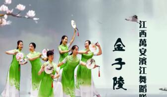 万安滨江舞蹈队广场舞《金子陵》团扇舞 背面演示及分解教学 编舞如月