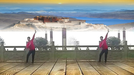 凤凰六哥广场舞《我还在草原等你》原创藏族舞正面团队版